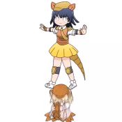 Rule 34 | 2girls, :3, animated, armadillo ears, armadillo tail, balancing, black hair, blonde hair, commentary request, curled up, giant armadillo (kemono friends), giant pangolin (kemono friends), hat, kemono friends, knee pads, looping animation, medium hair, multiple girls, necktie, outstretched arms, pangolin ears, rolling, running, short sleeves, shoulder pads, simple background, skirt, smile, speed lines, spread arms, standing on person, taro (tontaro), video, white background, yellow skirt