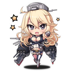 Rule 34 | 10s, 1girl, akatuti, blonde hair, blue eyes, breasts, chibi, cleavage, iowa (kancolle), kantai collection, large breasts, long hair, open mouth, solo, star-shaped pupils, star (symbol), symbol-shaped pupils, tsurime