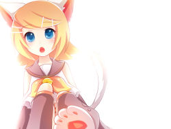 Rule 34 | animal ears, animal hands, bad id, bad pixiv id, blonde hair, blue eyes, cat ears, cat tail, detached sleeves, heki kiri, kagamine rin, open mouth, solo, tail, vocaloid