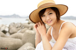 Rule 34 | dress, hat, highres, nagasaki rina, photo (medium), short hair, straw hat, sundress