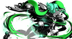 Rule 34 | 1girl, artist name, bike shorts, blunt bangs, cape, closed mouth, commander tartar, commentary, frown, glowing, glowing eyes, green eyes, green hair, green theme, headgear, hero shot (splatoon), highres, holding, holding weapon, inkling, inkling girl, inkling player character, light particles, long hair, long sleeves, mind control, nintendo, paint splatter, shirt, shoes, signature, solo, splatoon (series), splatoon 1, splatoon 2, splatoon 2: octo expansion, squidbeak splatoon, standing, tentacle hair, thigh gap, torn cape, torn clothes, vest, weapon, yuito (yuitokobunasbs0)
