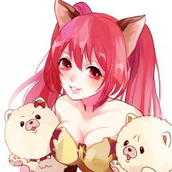 Rule 34 | 10s, 1girl, animal ears, bad id, bad pixiv id, breasts, cerberus (shingeki no bahamut), cleavage, dog, large breasts, long hair, lowres, poco24, red eyes, red hair, shingeki no bahamut, shingeki no bahamut: genesis, solo, twintails