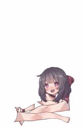 Rule 34 | 1girl, :d, absurdres, barefoot, blush, body parts, bow, bracelet, choker, collarbone, commentary, disembodied head, disembodied limb, english commentary, fallenshadow, hair bow, hair ribbon, highres, indie virtual youtuber, jewelry, kiirokuma, looking at viewer, making-of available, open mouth, pink eyes, red choker, red nails, red ribbon, ribbon, simple background, smile, solo, upper body, virtual youtuber, white background
