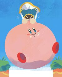 Rule 34 | blush stickers, closed eyes, colored skin, flying sweatdrops, food, food on face, gloves, grass, heavy, kirby, kirby&#039;s dream buffet, kirby (series), magolor, ni re, nintendo, no humans, pink skin, rayman limbs, solid oval eyes