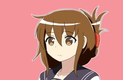 Rule 34 | 1girl, anchor symbol, animated, animated gif, blush, brown eyes, brown hair, embarrassed, folded ponytail, frown, hair ornament, hairclip, hand to own mouth, inazuma (kancolle), kantai collection, long hair, looking at viewer, mikakunin de shinkoukei, open mouth, outline, parody, pink background, school uniform, serafuku, sidelocks, simple background, smile, solo, tk8d32, upper body, wavy mouth, white outline, yawning