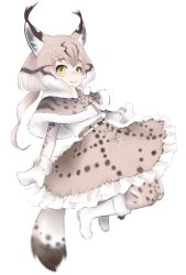 Rule 34 | 10s, 1girl, animal ears, black hair, blush, boots, bow, brown hair, eurasian lynx (kemono friends), glasses, gloves, ise (0425), kemono friends, long hair, multicolored hair, pantyhose, simple background, solo, tail, white background, white hair, yellow eyes