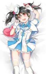 Rule 34 | 10s, 1girl, black hair, fingerless gloves, gloves, hat, love live!, love live! school idol project, moami, nico nico nii, open mouth, red eyes, smile, solo, thighhighs, twintails, wonderful rush, yazawa nico, zettai ryouiki