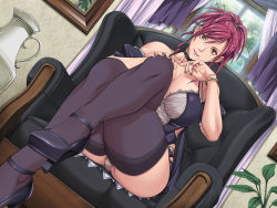 Rule 34 | 10s, 1girl, bare shoulders, black nails, bracelet, breasts, brown eyes, chair, head rest, choker, cleavage, curtains, dutch angle, empress (studio), feet, foot focus, game cg, hair ornament, hair stick, hair up, high heels, indoors, jewelry, large breasts, legs, crossed legs, light smile, looking at viewer, mamiya marie, mole, mole under eye, nail polish, panties, pantyshot, pink hair, plant, ponytail, sei shoujo, short hair, sitting, skirt, smile, solo, starless, thighhighs, thighs, underwear, upskirt, vase, will (company), window, yellow eyes, zettai ryouiki