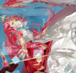 Rule 34 | 1girl, air bubble, alice in wonderland, alternate costume, asphyxiation, breath, bubble, blowing bubbles, card, cosplay, crown, dress, drowning, gown, highres, long hair, megurine luka, open mouth, pink hair, princess, queen of hearts (alice in wonderland), queen of hearts (cosplay), reflection, ruff, solo, staff, underwater, vocaloid, water, water surface, weapon, wet, wet clothes, xiayu93