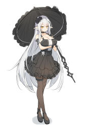 Rule 34 | 1girl, absurdres, black pantyhose, blush, breasts, chixiao, cleavage, dress, grey hair, hair ornament, highres, huge breasts, large breasts, legs, long hair, original, pantyhose, shoes, solo, umbrella, very long hair, yellow eyes