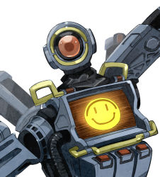 Rule 34 | apex legends, cable, head tilt, humanoid robot, looking at viewer, no humans, one-eyed, pathfinder (apex legends), portrait, red eyes, robot, science fiction, stack (sack b7), white background