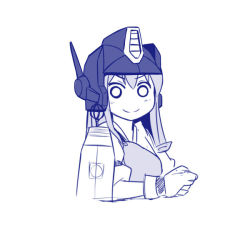 Rule 34 | 1girl, akagi (kancolle), blush, closed mouth, cosplay, japanese clothes, kantai collection, long hair, looking at viewer, monochrome, muneate, o o, optimus prime, optimus prime (cosplay), parody, shishigami (sunagimo), simple background, smile, solo, transformers, white background