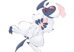 Rule 34 | 1girl, :3, absol, absurdres, animal pussy, bestiality, blue gemstone, blush, bright pupils, canine pussy, claws, creatures (company), disembodied hand, disembodied penis, erection, extra breasts, fangs, forehead jewel, from above, fur collar, furry, game freak, gem, gen 3 pokemon, hand on another&#039;s head, handjob, happy, headpat, hetero, highres, looking at viewer, lying, nintendo, nipples, on back, open mouth, penis, pokemon, pokemon (creature), precum, pussy, red eyes, red leopard, short hair, sidelocks, smile, solo focus, spread legs, uncensored, white hair, white pupils, white theme