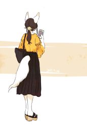 Rule 34 | artist request, brown hair, dog, furry, long hair, ponytail, smartphone