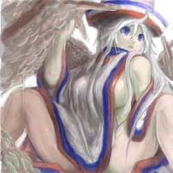 Rule 34 | 1girl, blue eyes, breasts, female focus, hakata-san, hat, lowres, mexico, sitting, solo, spread legs, tagme, white hair