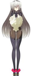 Rule 34 | 1girl, absurdres, bodysuit, boots, closed eyes, gluteal fold, highres, horizon ariadust, kyoukaisenjou no horizon, long hair, long image, non-web source, nouillee, pantyhose, silver hair, simple background, solo, tall image, thigh boots, thighhighs, transparent background, vector trace, very long hair
