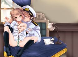 Rule 34 | 10s, 1boy, 1girl, admiral (kancolle), arm grab, arm warmers, bdsm, bed sheet, black socks, blonde hair, blush, bondage, bound, breast bondage, breasts, crotch rope, desk, double bun, faceless, faceless male, feet, gloves, green eyes, green panties, hair bun, holding another&#039;s wrist, kantai collection, kneehighs, lamp, michishio (kancolle), military, military uniform, navel, nikke (cherish), nipples, no pants, no shoes, one breast out, open clothes, open shirt, panties, rope, shibari, shibari over clothes, shirt, skirt, small breasts, socks, twintails, underwear, uniform, white gloves