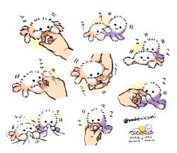 Rule 34 | . ., ?, animal, animal focus, biting, commentary, crab, disembodied limb, finger biting, fluffy, highres, motion lines, nabenko, octopus, simple background, smile, twitter username, white background