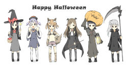 Rule 34 | 10s, 6+girls, animal ears, arare (kancolle), arashio (kancolle), asashio (kancolle), ascot, bandages, basket, black eyes, black hair, boots, brown hair, cape, capelet, costume, dress, grey hair, hair ornament, happy halloween, hat, head wings, highres, jack-o&#039;-lantern, jewelry, jiangshi, kantai collection, kasumi (kancolle), lantern, long hair, michishio (kancolle), multiple girls, necklace, ofuda, ooshio (kancolle), ooyama imo, outstretched arms, pumpkin, scythe, shorts, side ponytail, skull hair ornament, tail, vampire costume, wand, werewolf, white background, wings, witch, witch hat, wolf ears, wolf tail, zombie pose