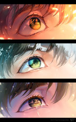 Rule 34 | 1boy, artist name, brown hair, close-up, commentary, crying, english commentary, eye reflection, eyelashes, green eyes, hiccup horrendous haddock iii, highres, how to train your dragon, how to train your dragon 2, how to train your dragon 3, jowell she, reflection, snow, snow on body, streaming tears, tears