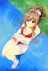 Rule 34 | 10s, 1girl, absurdres, amagi brilliant park, artist request, bare shoulders, barefoot, bikini, blush, bow, breast press, breasts, brown hair, cleavage, cupping hands, feet, from above, frown, hair between eyes, hair bow, hair intakes, highres, knees together feet apart, knees up, long hair, looking at viewer, looking up, nyantype, o-ring, o-ring bikini, o-ring bottom, o-ring top, official art, own hands together, partially submerged, pool, reclining, red bikini, ripples, sento isuzu, sidelocks, silver hair, solo, swimsuit, toes, water, water drop, yellow eyes