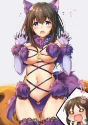 Rule 34 | + +, 2girls, animal ears, bare shoulders, black hair, blue eyes, blush, breasts, brown hair, claw pose, commentary request, cosplay, elbow gloves, fang, fate/grand order, fate (series), flying sweatdrops, fur trim, gloves, halloween costume, idolmaster, idolmaster cinderella girls, long hair, looking at viewer, mash kyrielight, mash kyrielight (dangerous beast), mash kyrielight (dangerous beast) (cosplay), multiple girls, navel, official alternate costume, sagisawa fumika, shielder (fate/grand order) (cosplay), tachibana arisu, tail, takeashiro, thighhighs, underboob, wide oval eyes, wolf ears, wolf tail