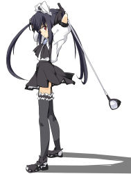 Rule 34 | black thighhighs, full body, garter straps, golf club, holding, holding golf club, ixy, kooh, pangya, simple background, solo, standing, tagme, thighhighs, white background, zettai ryouiki