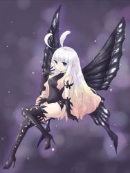 Rule 34 | 1girl, anne (bravely second), antenna hair, black gloves, black leotard, black thighhighs, blue eyes, boots, bravely default (series), bravely second: end layer, butterfly wings, commentary request, elbow gloves, fairy, full body, gloves, hand to own mouth, high heel boots, high heels, insect wings, leotard, long hair, open mouth, pointy ears, silver hair, smile, solo, stiletto boots, stiletto heels, thigh boots, thighhighs, thighs, wings, yuki56