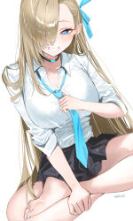 Rule 34 | 1girl, asuna (blue archive), black skirt, blue archive, haruri, light brown hair, long sleeves, looking at viewer, shirt, skirt, smile, solo, white shirt