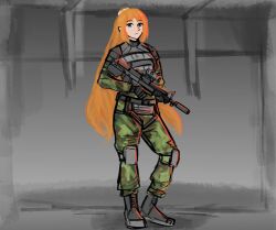 Rule 34 | 1girl, camouflage, girls&#039; frontline, gun, highres, military, military uniform, orange hair, stalker (game), uniform, vepr (girls&#039; frontline), weapon