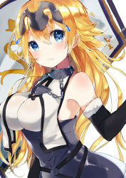 Rule 34 | 1girl, armor, armored dress, bare shoulders, blonde hair, blue eyes, breasts, chain, fate/apocrypha, fate/grand order, fate (series), flag, forehead protector, gijxgij, headpiece, highres, jeanne d&#039;arc (fate), jeanne d&#039;arc (ruler) (fate), jeanne d&#039;arc (third ascension) (fate), large breasts, long hair, ruler (fate/grand order), solo