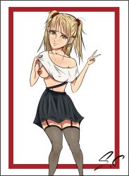 Rule 34 | absurdres, amane misa, blonde hair, breasts, clothes lift, death note, flashing, goth fashion, highres, legs, lingerie, nipple piercing, nipples, no bra, piercing, puffy areolae, skirt, small breasts, sussychan, thighhighs, underwear