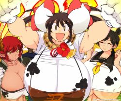 Rule 34 | 2021, animal ears, animal print, animated, areola slip, breasts, brown eyes, brown hair, chinese zodiac, cleavage, cow girl, cow horns, cow print, gigantic breasts, gloves, hataraki ari, horns, huge breasts, junko (hataraki), open mouth, shimomo, shirt, short hair, sukimi, tail, twintails, video, year of the ox, yellow eyes