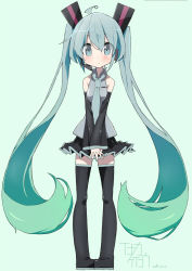 Rule 34 | 10s, 1girl, 2014, artist name, bad id, bad pixiv id, boots, dated, detached sleeves, green eyes, green hair, hatsune miku, headset, inaka keikou, long hair, matching hair/eyes, necktie, pigeon-toed, skirt, solo, thigh boots, thighhighs, twintails, very long hair, vocaloid