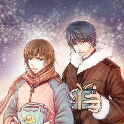 Rule 34 | chxein, gift, hiroki kamijou, junjou romantica, nowaki kusama, scarf, snow