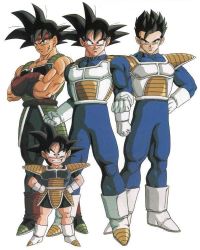 Rule 34 | 4boys, age difference, alien, armor, bardock, black hair, boots, brother, brothers, crossed arms, dragon ball, family, father and son, hands on own hips, male focus, multiple boys, saiyan, scar, siblings, son gohan, son goku, son goten, spiked hair, standing, transparent background, white background, yamamuro tadayoshi