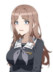 Rule 34 | 1girl, absurdres, bang dream!, bang dream! it&#039;s mygo!!!!!, black shirt, blue eyes, breasts, brown hair, chinese commentary, commentary request, crying, crying with eyes open, grey neckerchief, highres, large breasts, long hair, long sleeves, nagasaki soyo, neckerchief, parted lips, sailor collar, school uniform, shirt, solo, tears, tsukinomori school uniform, upper body, white sailor collar, wsfw