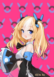 Rule 34 | 1girl, absurdres, artist name, azur lane, bare shoulders, black ribbon, blonde hair, blue eyes, breasts, chikage (artist), chinese commentary, collared shirt, commentary request, crop top, detached sleeves, from side, highres, kalk (azur lane), long sleeves, looking at viewer, medium hair, multicolored hair, neck ribbon, ribbon, shirt, sidelocks, signature, sleeves past fingers, sleeves past wrists, small breasts, solo, standing, stomach, streaked hair, twintails, upper body, white hair, wide sleeves, zipper, zipper pull tab