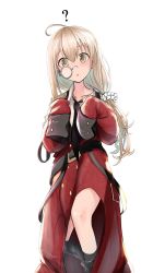 Rule 34 | 1girl, ?, age regression, aged down, ahoge, boots, clothes pull, commentary request, girls&#039; frontline, griffin &amp; kryuger military uniform, hair ornament, hair scrunchie, helianthus (girls&#039; frontline), highres, long hair, long sleeves, military, military uniform, monocle, oversized clothes, pantyhose, scrunchie, silver hair, solo, take (trude1945oneetyan), uniform, white background