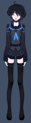 Rule 34 | 1boy, absurdres, annoyed, arms at sides, belt, black belt, black collar, black footwear, black hair, black sailor collar, black shorts, black thighhighs, blue eyes, blue hair, buttons, collar, collarbone, commentary request, double-breasted, full body, gradient hair, grey background, hair between eyes, highres, indie virtual youtuber, kushizaki (vtuber), loafers, long image, long sleeves, looking at viewer, male focus, multicolored hair, neckerchief, open mouth, sailor collar, shoes, short hair, shorts, simple background, sleeves past wrists, solo, st (youx1119), standing, tall image, thighhighs, virtual youtuber