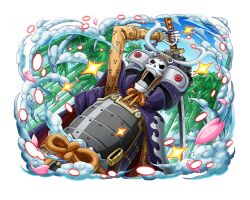 Rule 34 | armor, bamboo, bamboo forest, blue sky, brook (one piece), falling petals, forest, helmet, holding, holding sword, holding weapon, japanese armor, katana, nature, official art, one piece, one piece treasure cruise, open mouth, petals, skeleton, sky, sword, weapon