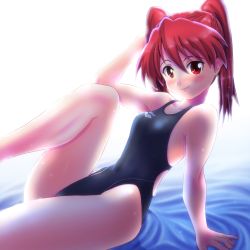 Rule 34 | 1girl, competition swimsuit, highres, one-piece swimsuit, original, red eyes, red hair, short hair, short twintails, solo, swimsuit, tennouji masamichi, twintails