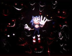 Rule 34 | 6+girls, darkness, falling down, fatal error (sonic form), gloves, happy, highres, looking up, lord x (sonic.exe), multiple eyes, multiple girls, open mouth, red eyes, scary, shefki, shin (sonic.exe), smile, sonic.exe, sonic.exe (character), sonic.eyx (sonic.exe), sonic (series), sonic the hedgehog, teeth, white gloves, xanthus (sonic.exe), xenophanes (sonic.exe)