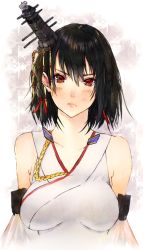 Rule 34 | &gt;:(, 10s, 1girl, black hair, blush, breasts, detached sleeves, frown, hair ornament, highres, japanese clothes, kantai collection, large breasts, magai akashi, nontraditional miko, red eyes, short hair, solo, sweatdrop, translation request, v-shaped eyebrows, yamashiro (kancolle)