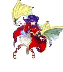 Rule 34 | 1girl, amagai tarou, ankle lace-up, bracelet, capelet, coat, cross-laced clothes, cross-laced footwear, cross-laced legwear, dragon girl, dragon wings, dragonstone, dress, female focus, fire emblem, fire emblem: the sacred stones, fire emblem heroes, frilled dress, frills, full body, gold trim, green wings, hair tie, highres, jewelry, long hair, multi-tied hair, myrrh (fire emblem), nintendo, official art, open clothes, open coat, pale skin, purple hair, red capelet, red coat, red eyes, sandals, shin strap, short dress, solo, toeless footwear, toes, transparent background, twintails, white dress, wings, wristband, yellow wings