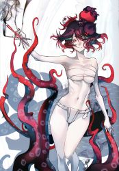 Rule 34 | abs, artist request, black hair, breasts, brush, cephalopod eyes, fate/grand order, fate (series), highres, katsushika hokusai (fate), large breasts, looking at viewer, medium hair, multicolored hair, pale skin, red eyes, smile, tentacles, two-tone hair