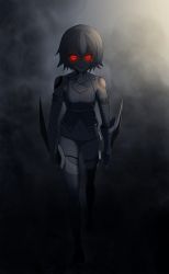Rule 34 | 1girl, absurdres, artist request, bandages, bandaged arm, bandages, bare shoulders, belt, commentary request, dagger, dual wielding, facial scar, fate/apocrypha, fate/grand order, fate (series), fog, gloves, glowing, glowing eye, hair between eyes, highres, holding, jack the ripper (fate/apocrypha), knife, navel, red eyes, scar, scar across eye, scar on cheek, scar on face, short hair, shoulder tattoo, single glove, smirk, solo, tattoo, weapon, white hair