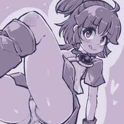 Rule 34 | 1girl, :q, ahoge, arle nadja, arm support, armor, armored dress, ass, blush, boots, closed mouth, clothing request, commentary request, gloves, grey background, heart, high ponytail, looking at viewer, madou monogatari, monochrome, panties, pantyshot, ponytail, puyopuyo, short hair, short sleeves, skirt, smile, solo, sweat, tongue, tongue out, torotei, underwear