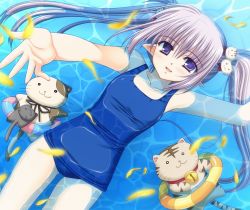 Rule 34 | 00s, cat, highres, nishimata aoi, official art, one-piece swimsuit, pointy ears, primula, school swimsuit, shuffle!, solo, stuffed animal, stuffed toy, swimsuit
