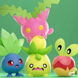 Rule 34 | animal, animal focus, apple, applin, artist name, bright pupils, commentary, creatures (company), english commentary, food, fruit, game freak, gen 1 pokemon, gen 2 pokemon, gen 8 pokemon, green background, henry vargas, highres, hoppip, nintendo, no humans, no pupils, oddish, pokemon, pokemon (creature), scared, smile, smoliv, white pupils
